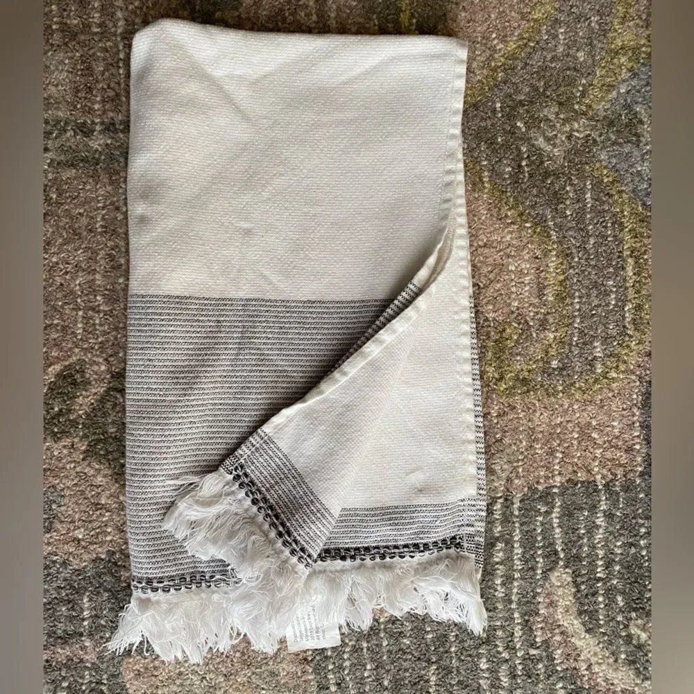 Hearth & Hand Striped Frayed Edging With Ticking Striped Edge 3 Wash Cloths